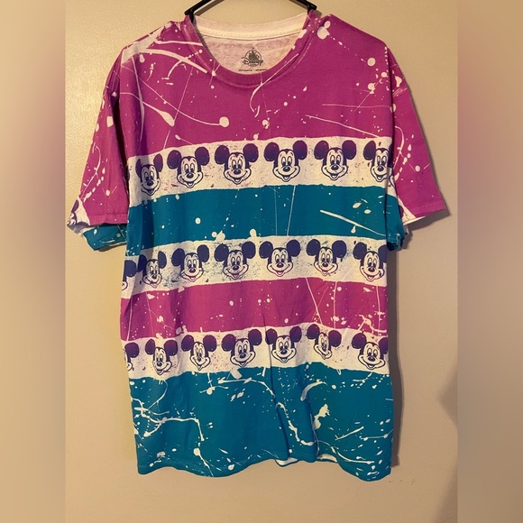 Vintage 80s Disney Mickey All Over Faces Graphic T Shirt LG USA Purple/Teal - Picture 1 of 3
